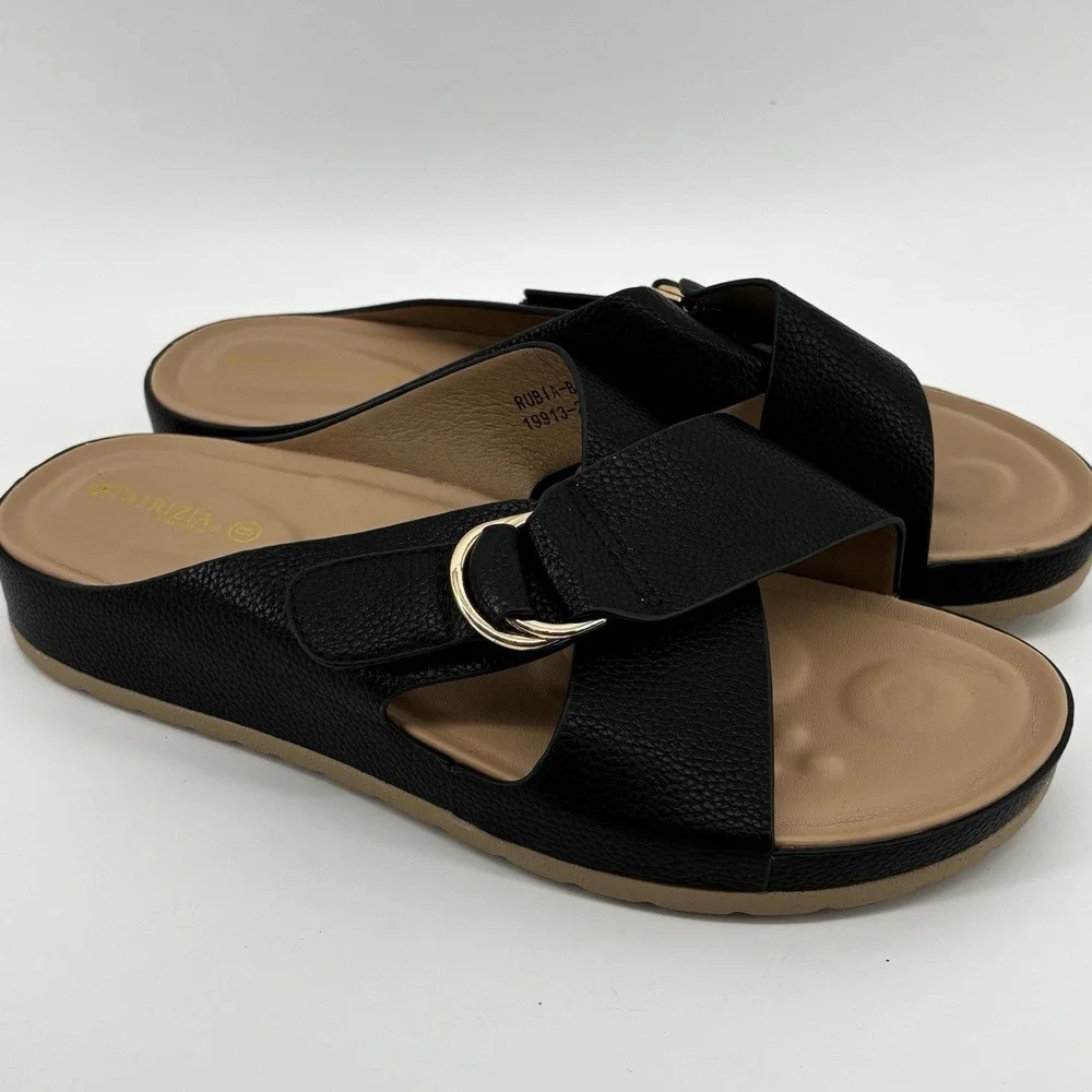 Patrizia‎ by Spring Step Sandals US 9B Padded Gold Buckle detail Black Straps